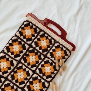 vintage crochet granny bag with lucite handle 1970's, 70's